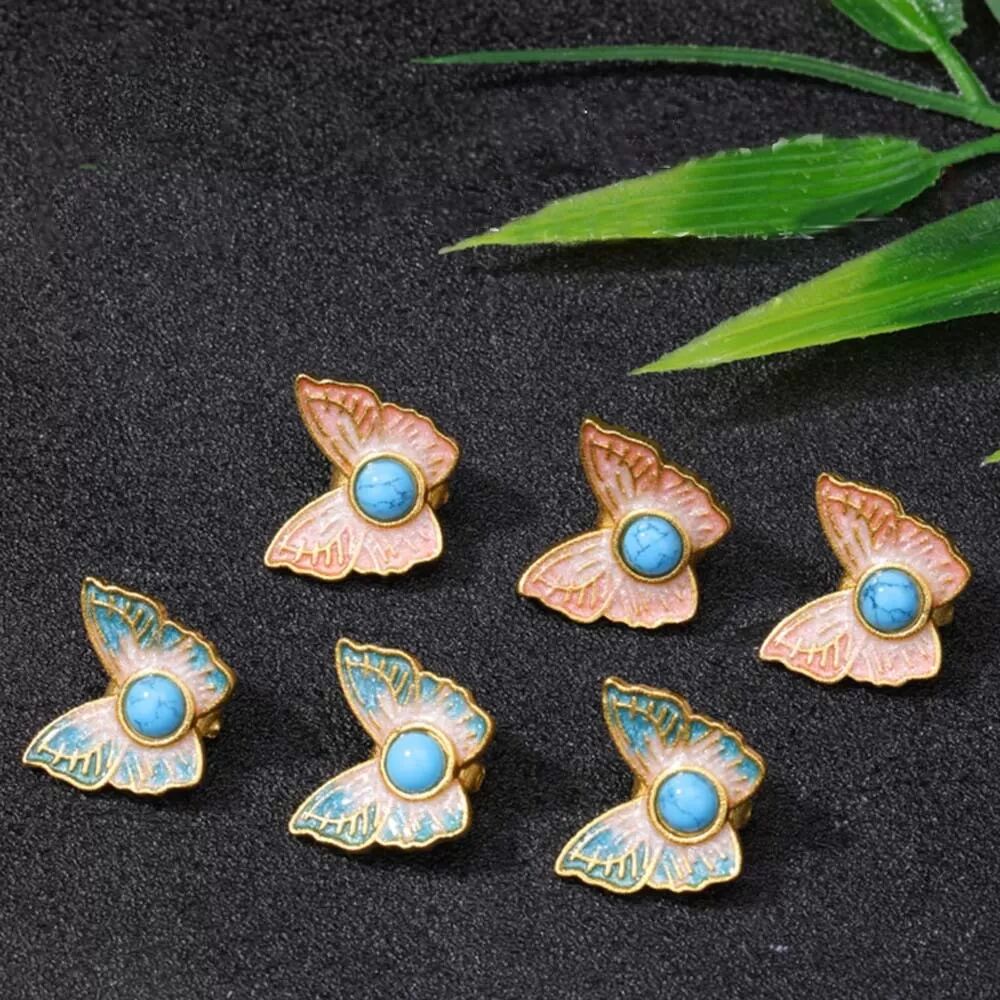 INF 5er-Set Schmetterling-Quaste-Knopf-Handseil-Schnalle, vergoldet, für DIY-Schmuck Rosa
