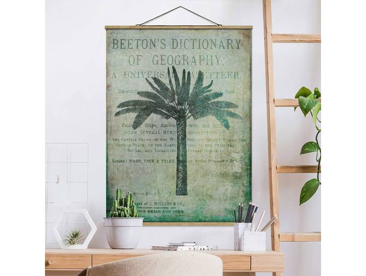 home24 Wandkleed Collage Antiek Palm geweven stof groen 80 x 107cm