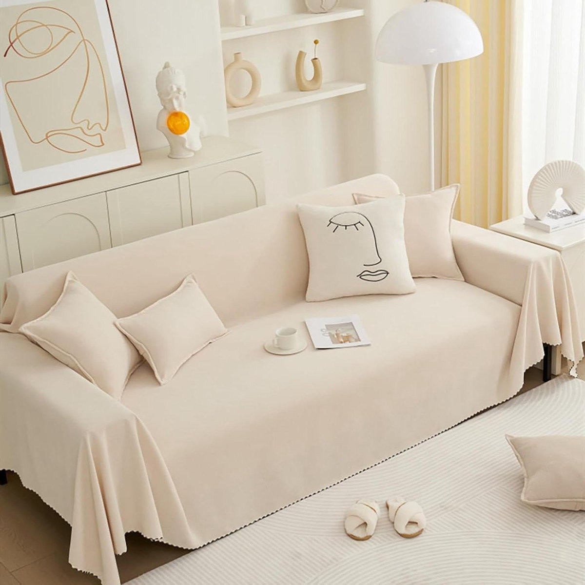 Beige Chenille Bankhoes - Dubbelzijdige Bankdeken voor je Sofa - 45,7 x 45,7 cm