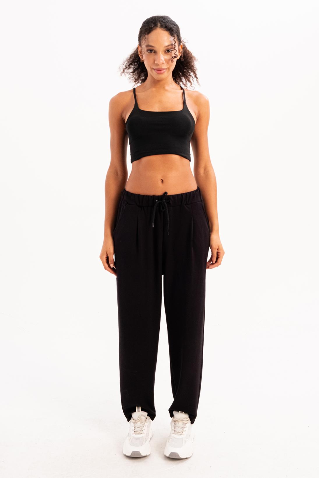 JUSTEVER Oversize Fit Jogginghose für Damen mit elastischem Bund, Tasche und entspanntem Schnitt – Schwarz – Flex