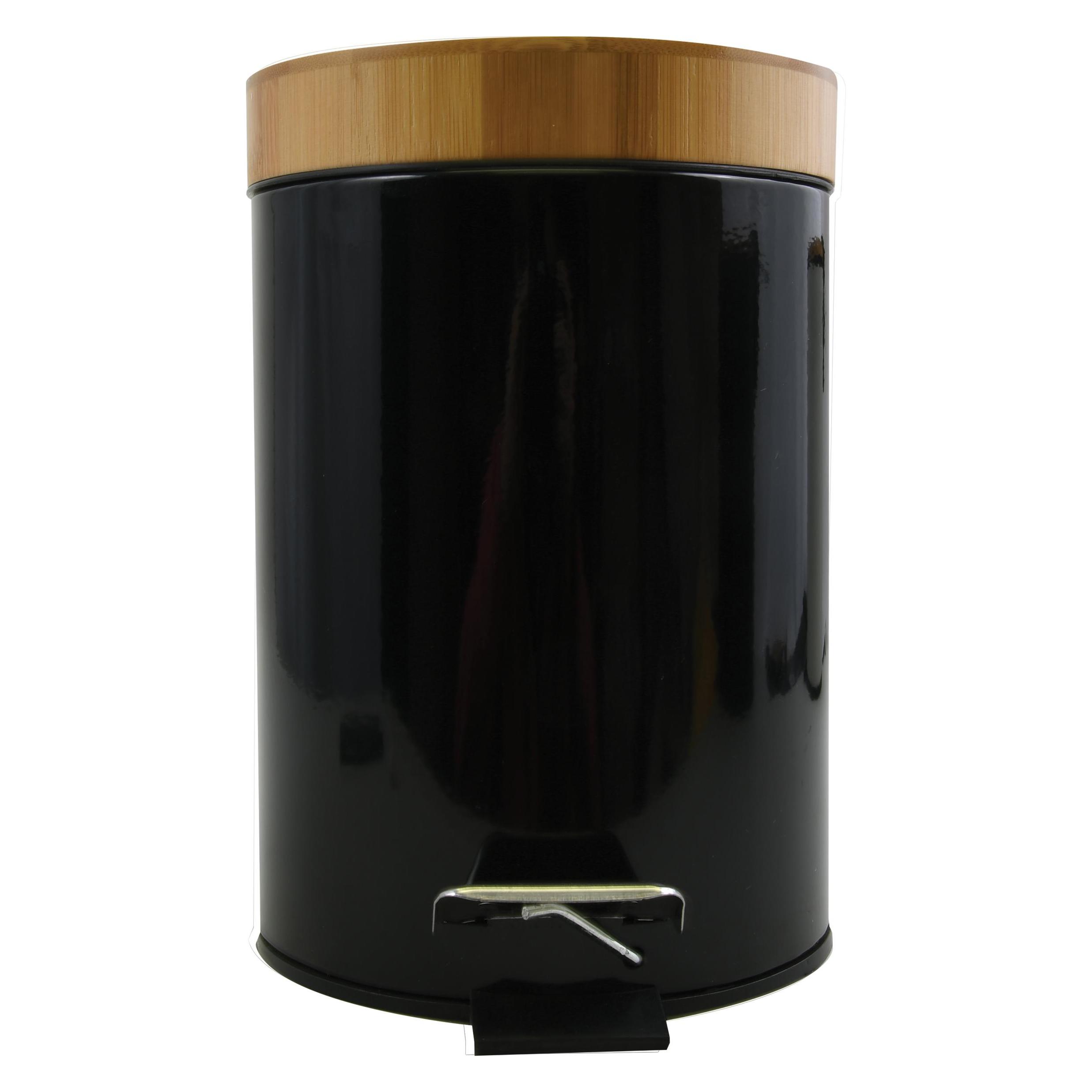 MSV Poubelle Aza 3l Noir Avec Couvercle En Bamboo (3 l) (143791)