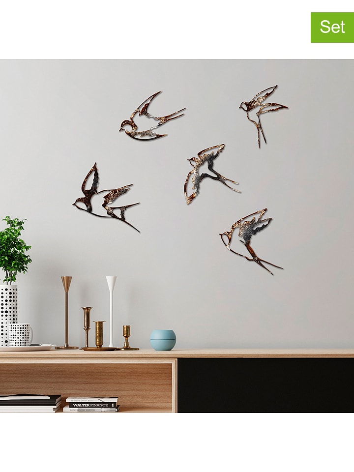 ABERTO DESIGN 5er-Set: Wanddekore "Birds - 2" - onesize