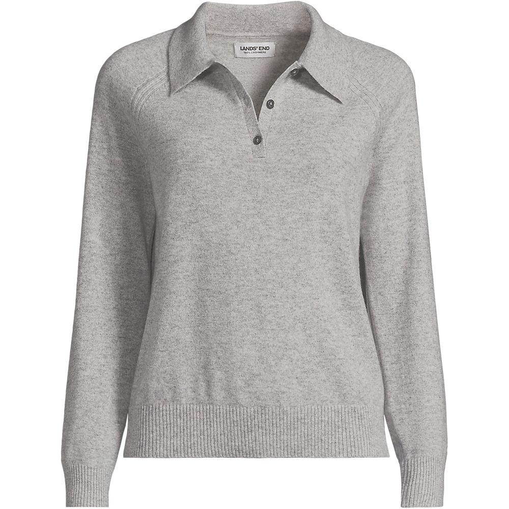 Kaschmir-Polopullover, Damen, size: regular, Grau, Kaschmir, by Lands' End