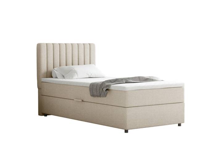 Homesy Boxbett Everest 90 x 200 cm Einzelbett mit hochwertiger Bonell-Matratze und Topper, Beige, Holz, Mode, H3, 90x200 cm, Schlafzimmer, Betten, Boxspringbetten