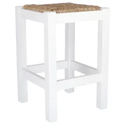 WellHome - Rustikale niedrige Bank aus Holz, Weiß-Finish 32,5x32,5x48,5 cm