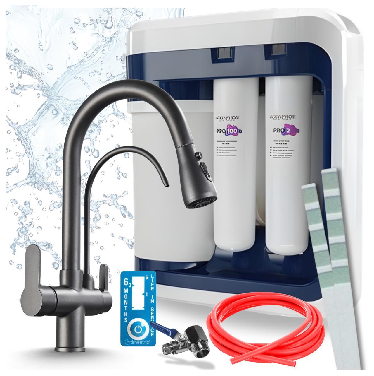 Ari 3-Wege-Küchenarmatur Nordic, Graphit, Ausziehbare Spültischarmatur Im Set Mit Aquaphor Ro-202S Pro Wasserfiltersystem