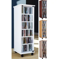 VCM CD Regal Holz   CD Schrank mit ESG-Sicherheitsglastüren für 204 CDs oder 72 DVDs   Maße: H. 98 x B. 31 x T. 35 cm   Elegantes DVD Regal mit Rollen   Blu ray Regal   CD Regal - Valenza