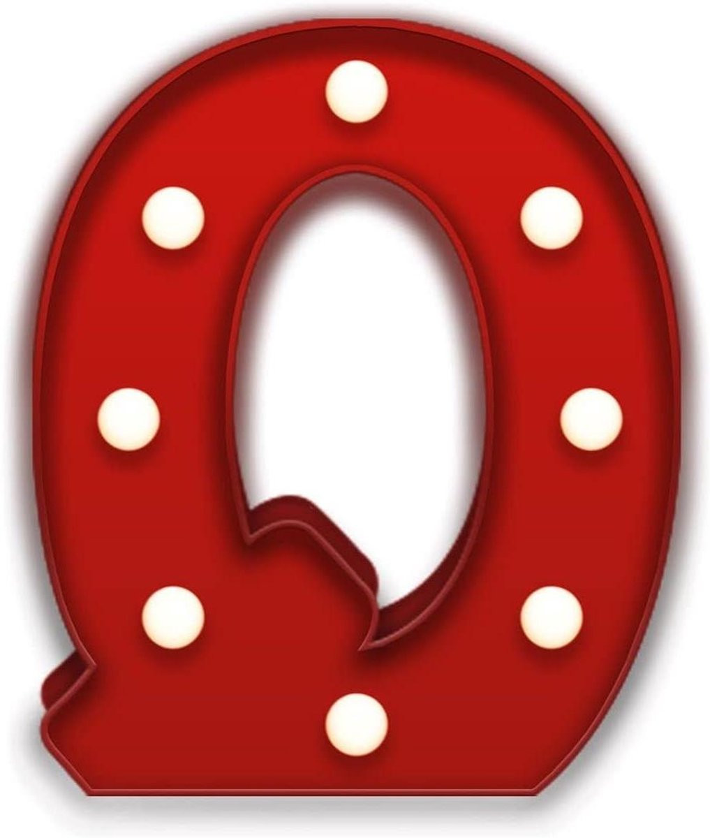Lichtgevende Letter Q Decoratieve LED Lamp in Rood - Vintage Stijl - Hoogte: 22,5 cm
