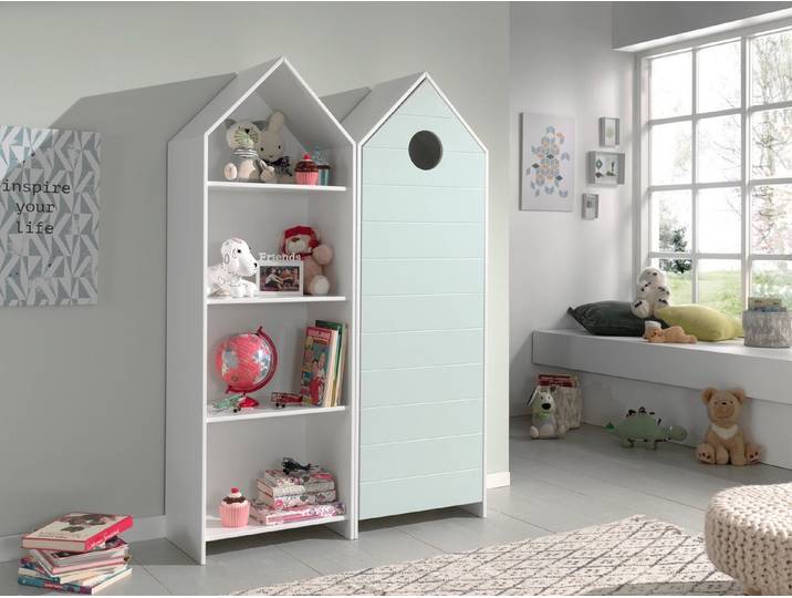 Natur24 Kinderkleiderschrank Set CASAMI 2-tlg Schrank und Regal MDF