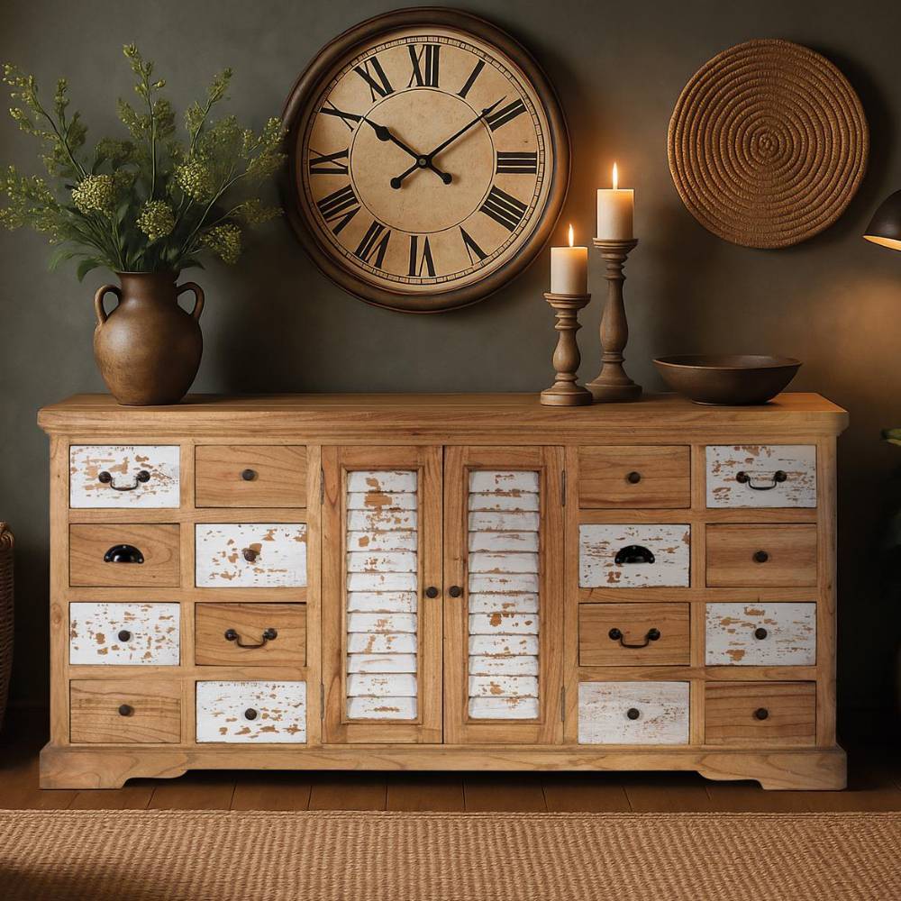 Pharao24.de Sideboard Wohnzimmer Sideboard mit vielen Schubladen im Shabby Chic Stil