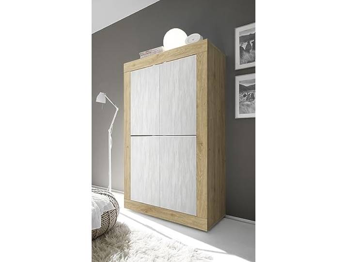 Highboard >Belinda< in Eiche Cadiz/Weiss - 102x162x43cm (BxHxT)
