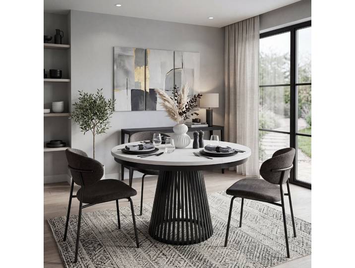 Esstisch TRAVIS 100 cm - 180 cm x 100 cm x 76,6 cm, Weiß x Beine Schwarz