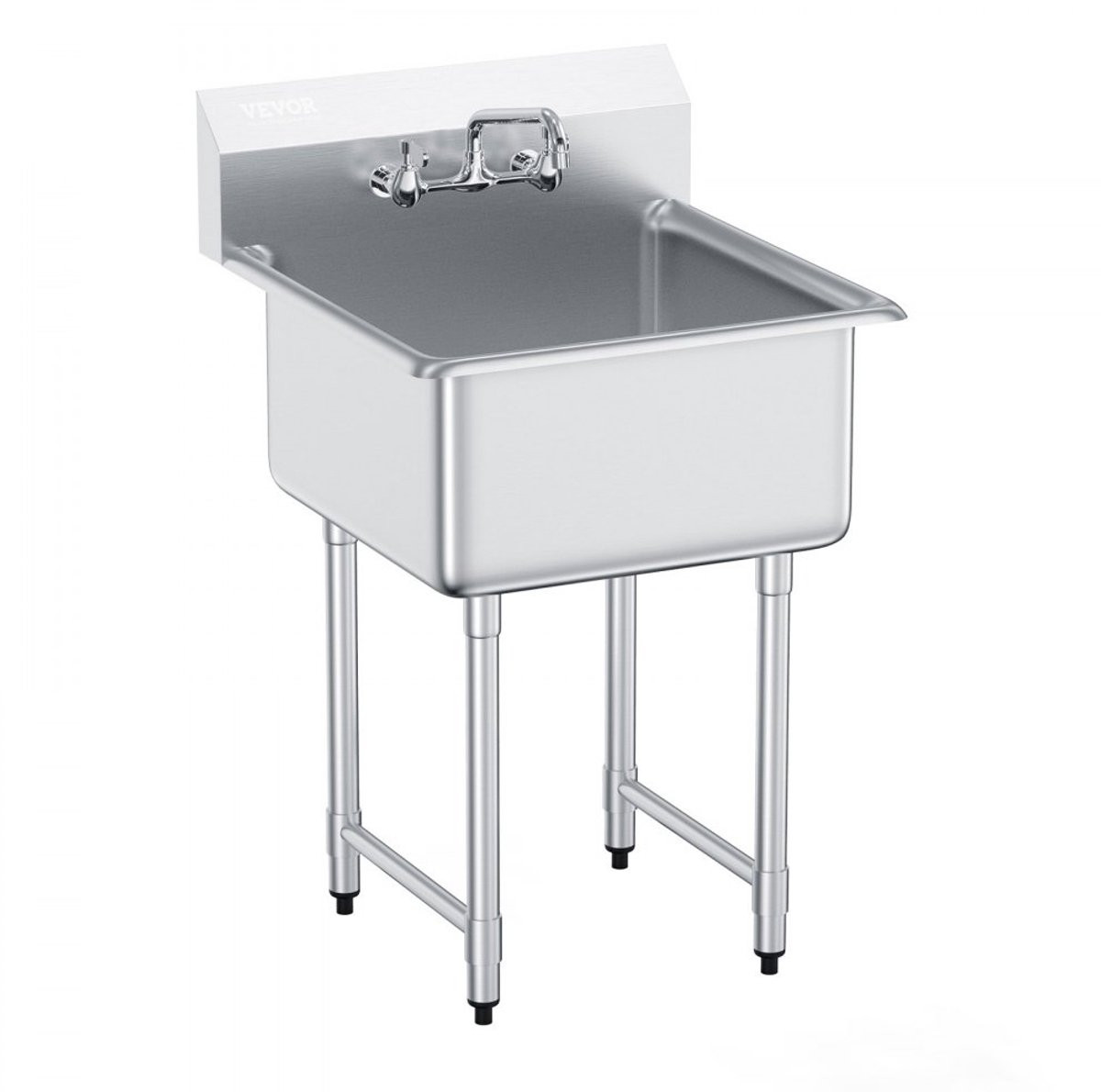 RVS Keukenspoelbak met kraan en vrijstaande wasbak, Zilver, B/D/H: 68,6 x 61 x 104,1 cm