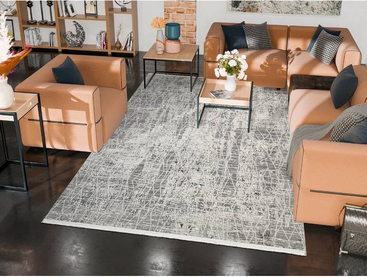 Teppich OCI DIE TEPPICHMARKE MILA THREAD , grau (grau, hellgrau), B:160cm H:8mm L:230cm, Obermaterial: 100% Polyester, Teppiche, Teppich, Design Kurzflor Teppich, hochwertig gewebt, mit feinen Fransen