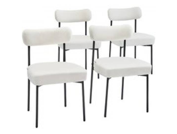 VEVOR moderner Esszimmerstuhl (4 Stk.) Sherpa-Beistellstuhl (136 kg belastbar) für Esstische, platzsparender Küchentischstuhl mit geschwungener Rückenlehne & schwarzen Metallbeinen, Weiß Cafeteria