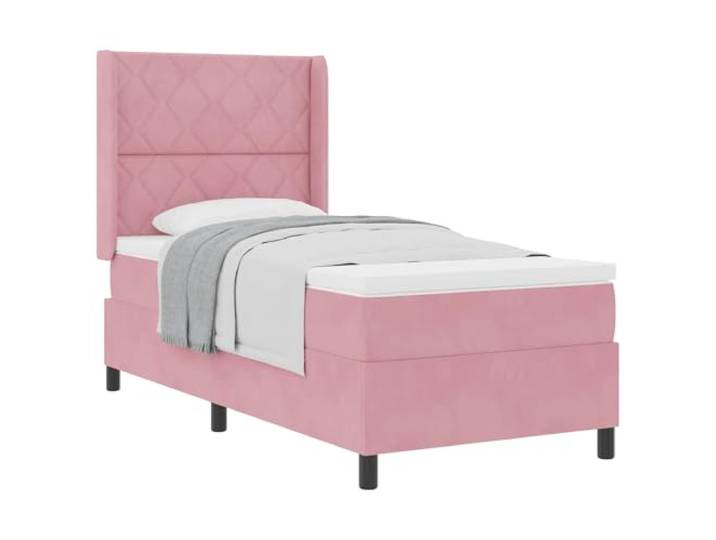 KTHLBRH Boxspringbett mit Kopfteil rosa 100 x 200 cm aus Samt Taschenfederkernmatratze, 2-stufig verstellbares Kopfteil, Holzgestell, freistehendes Design, Gewicht