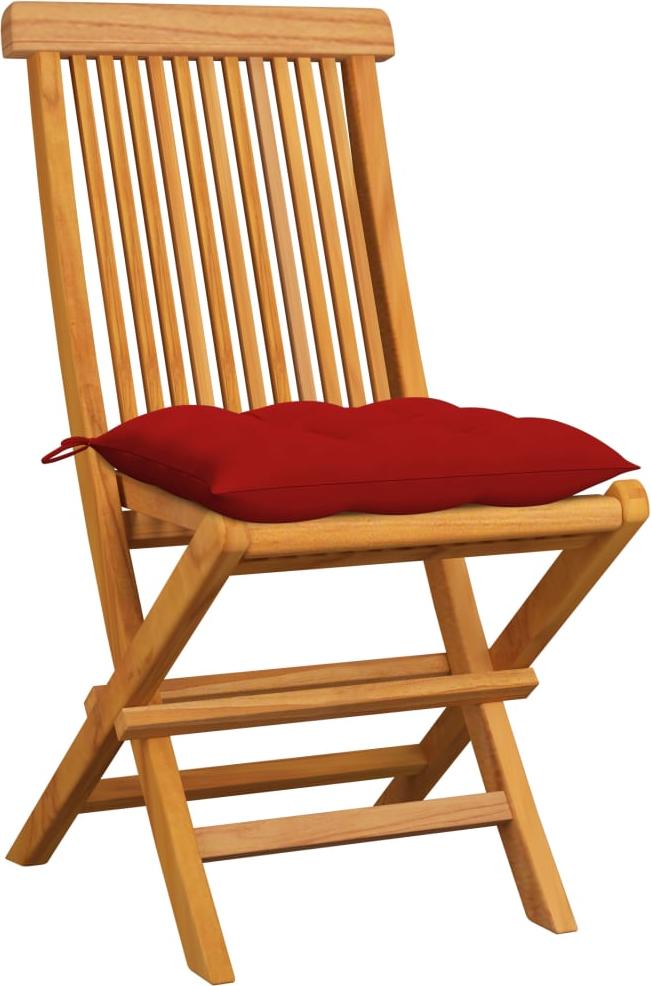 vidaXL Klappstühle mit roten Kissen, 6 Stück, Massivholz Teakholz