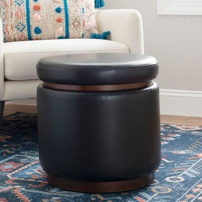 Linon Home Decor Products Neo Round Storage Ottoman Black , Black