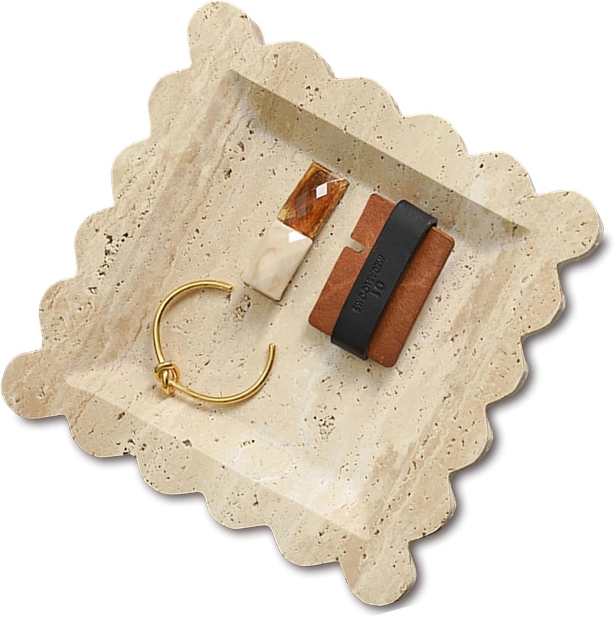 Marmeren Dienblad Beige - Handgemaakte Opbergschaal voor Sieraden - 20 x 20 cm