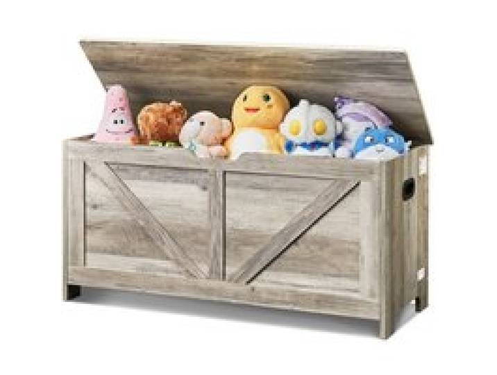VEVOR Coffre à Jouets en Bois 99x39,5x48 cm, Boîte de Rangement pour Enfants avec Couvercle Rabattable et Charnière de Sécurité, Grand Meuble de Rangement, pour Salle de Jeux Salon Entrée, Gris