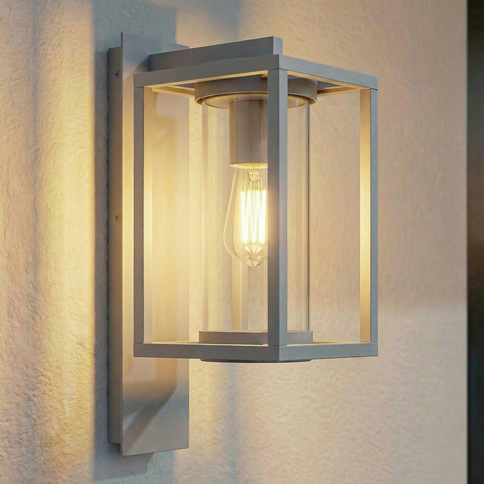 Lucande Ferda moderne buitenwandlamp grijs aluminium en glas, IP44, dimbaar