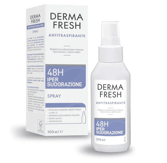 Dermafresh 48H Deodorante Spray 100 ml per Ipersudorazione Ascelle e Gambe