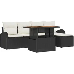 vidaXL 6-teiliges Gartenset mit Kissen Schwarz Poly Rattan Akazie