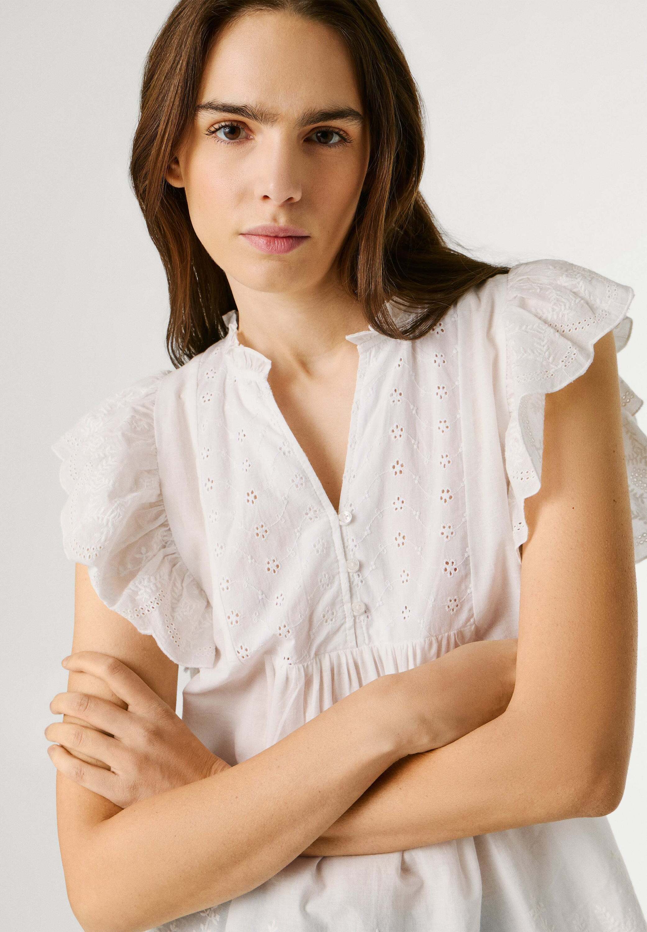 Funktionsshirt PEPE JEANS "Freizeithemd DAKI SHIRT", Damen, Gr. M, weiß (antique weiß), 100% Baumwolle, Shirts Funktionsshirt