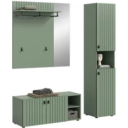 GARDEROBE-SET grün 3-teilig 161 cm, Flurschränke mit Rillen-Optik