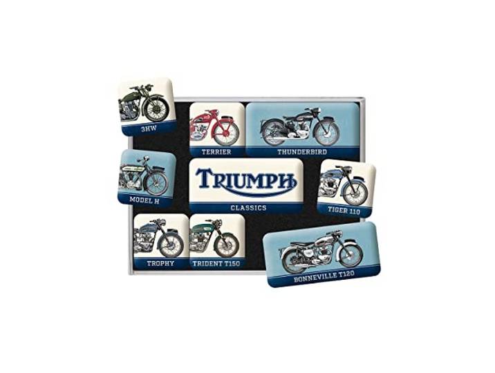 Nostalgic-Art Retro koelkastmagneten, Triumph – Model Chart – Geschenkidee voor motorfans, Magneetset voor magneetbord, Vintage design, 9 stuks