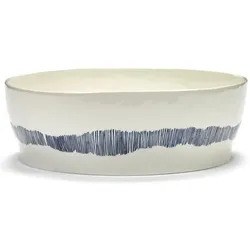 Serax Salad Bowl White-Stripes Blue Feast, Schüssel + Schale, Blau, Weiss