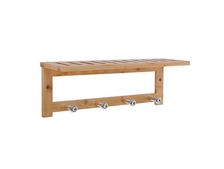 Wandkapstok van bamboe hout met 4 haken - Houten wandrek - Hangende kapstok voor badkamer, hal, gaderobe - Decopatent