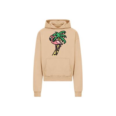 Kapuzenpullover MISTERTEE "MisterTee Flamingo Hoodie", Herren, Gr. XXL, beige (unionbeige), 100% Baumwolle, mehrfarbig, oversize, ohne Ausschnitt, Pullover Kapuzenpullover