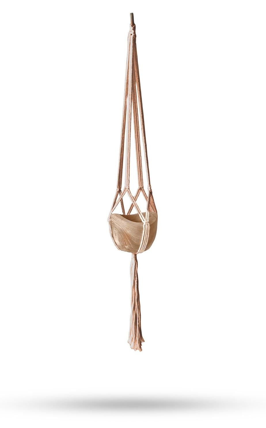 Ancient Wisdom hangende macramé bloempot voor volwassenen, donkerbruin