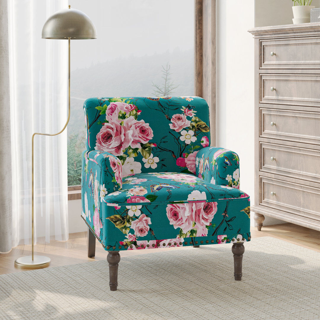 Pia Ricco Arian 73 Cm Wide Cotton Armchair Pink Floral Linen Blend 88cm H X 73cm W X 79cm D