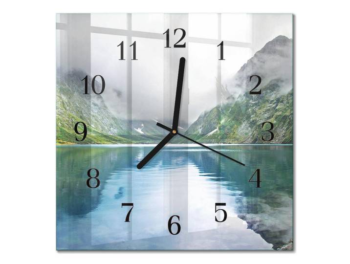 Tulup Wanduhr aus Glas 30x30 cm - Bergsee, Mehrfarbig, Quadratisch, 30x30x0.4 cm, Dekoration, Uhren, Wanduhren