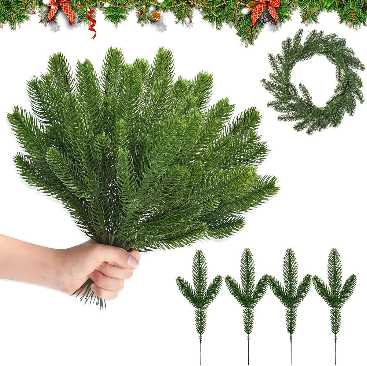 80 stuks groene kunstdennentakken voor kerstdecoratie en adventskransen