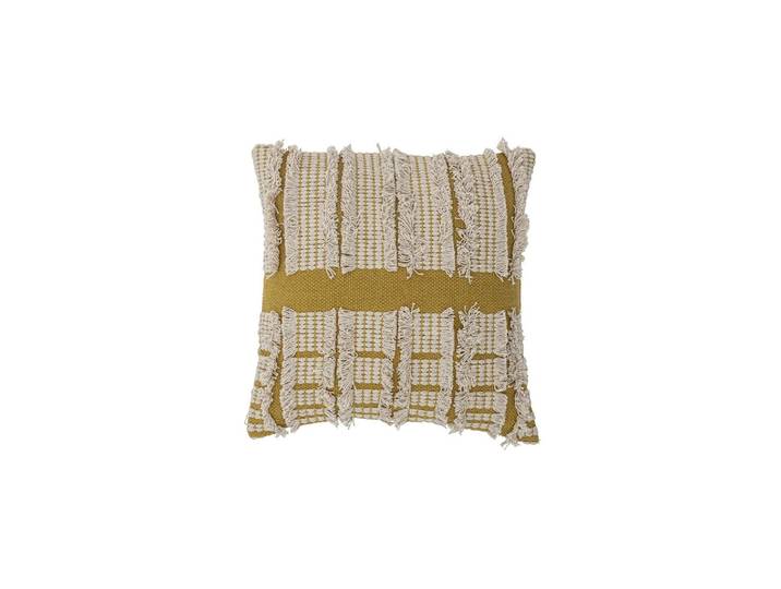 Coussin en coton jaune, à motifs, franges naturelles, rectangulai