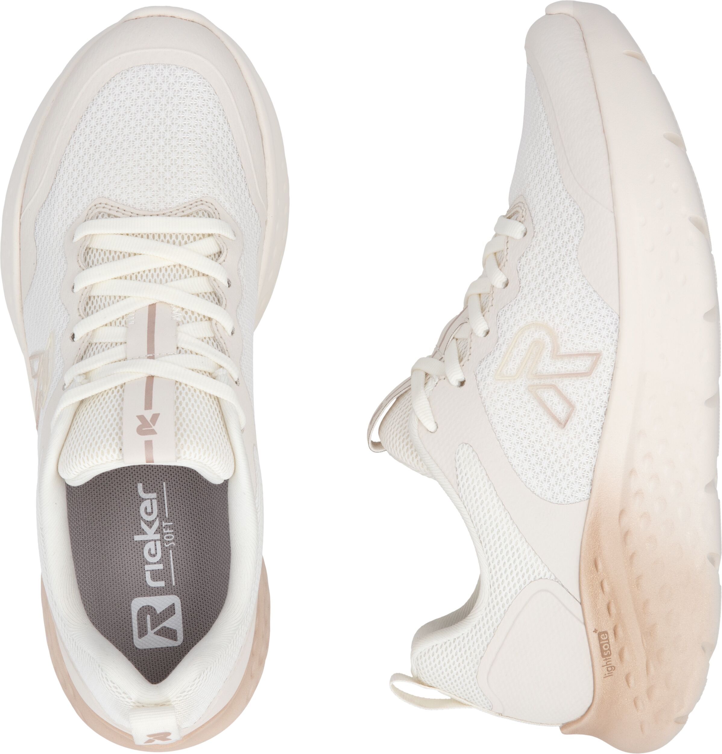 Plateausneaker RIEKER, Damen, Gr. 41, Textil, beige (weiß), Mesh, Basic, Schuhe Plateausneaker, Schnürschuh, Freizeitsneaker mit leichter Plateausohle