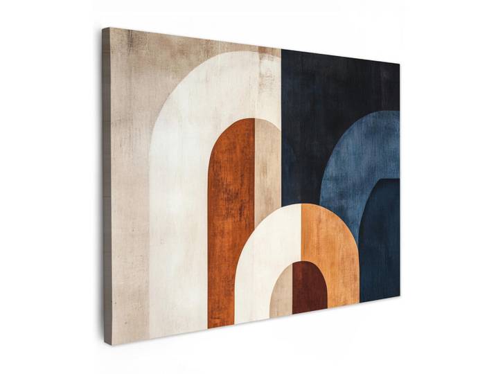 MuchoWow Leinwandbild - Abstrakt - Formen - Dunkelblau - 80x60 - Malerei, Cognac, Textil, Kiefer, Rechteckig, 80x60 cm, gerahmt, Bilder & Rahmen, Bilder, Wandbilder