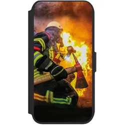 Nivocase Klapphülle für Apple iPhone 8 Handyhülle aus Kunst Leder NIVOflip schwarz Feuer Feuerwehr (Apple iPhone 8), Smartphone Hülle, Schwarz