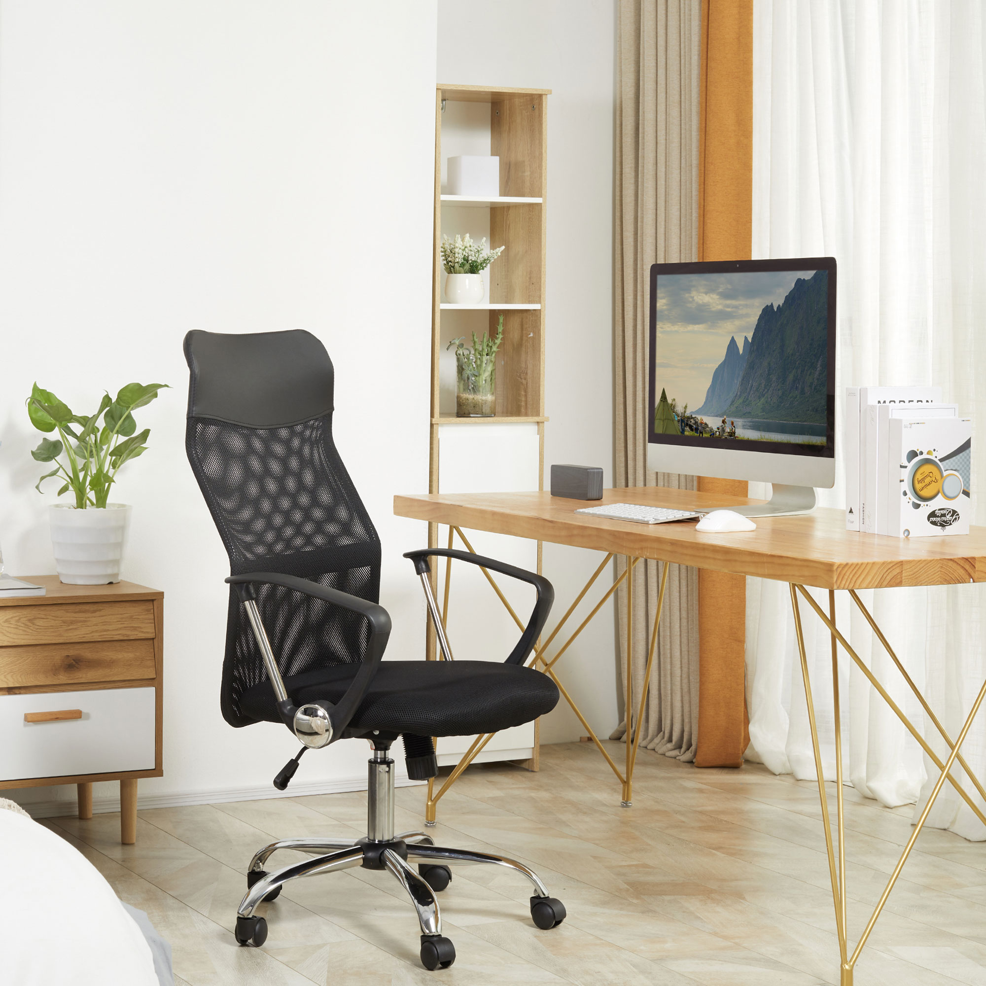 Homcom Sedia Scrivania Girevole Poltrona Ergonomica con Ruote, Sedia Ufficio Altezza Regolabile e Schienale a Rete, 63x61x109-119cm Nero Aosom.it