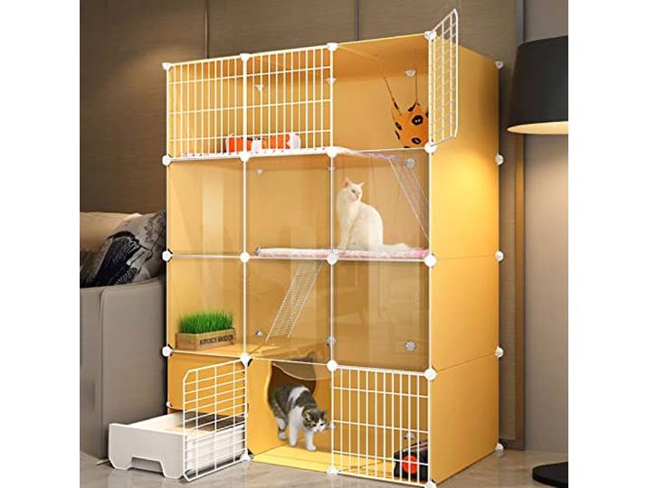 TXGJWRA Katzenkäfig mit Katzentoilette – Katzenkäfige für den Innenbereich, groß, 3 Etagen, große Katzenhütten, Laufstall für Indoor-Katzen, DIY-Katzenlaufstall für Kleintiere, abnehmbarer Metalldraht