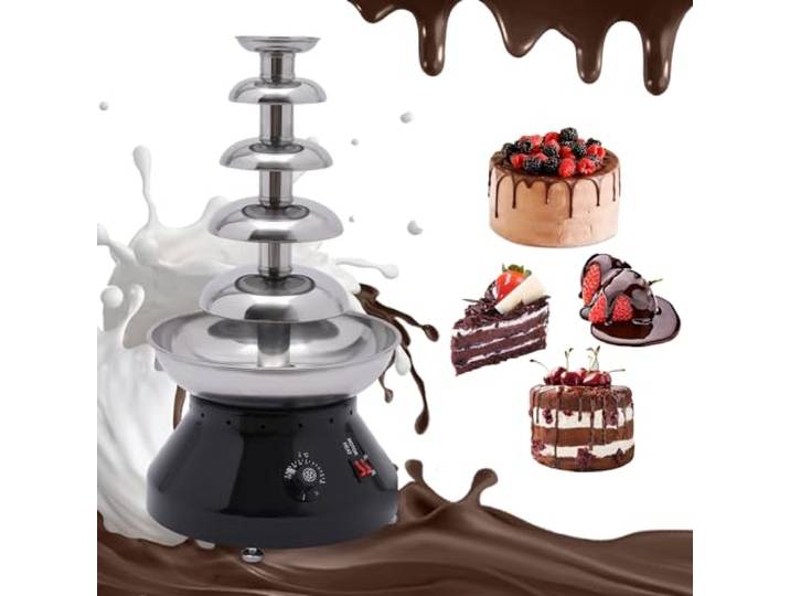 VonVVer Schokobrunnen 5 Etagen 3000ml - Schokoladenbrunnen mit Warmhaltefunktion 230W 30-110 ℃ Elektrische Schokoladenbrunnenmaschine Schokoladenfondue für Schokoladenschmelzen, Käse (Rot)