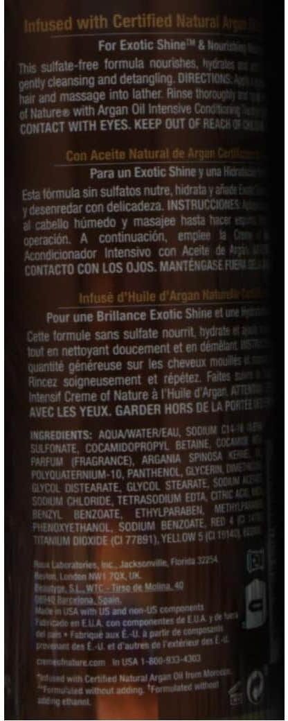 CREME OF NATURE Champú Hidratante Brillo Aceite Argán 354ml