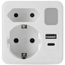 Steckdosenadapter mit 2x 230V Steckdosen 2x USB Anschlüssen und Nachtlicht W-72023