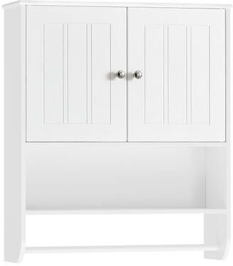 Costway Bathroom Wall Cabinet with Towel Bar and Open Shelf and Adjustable Shelf-White