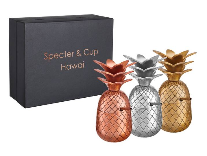 Specter & Cup Cocktail-Set 3er Set Ananas Cocktail Becher+Strohhalm, (6-tlg., Ananas-Cocktail Becher, Strohhalm)