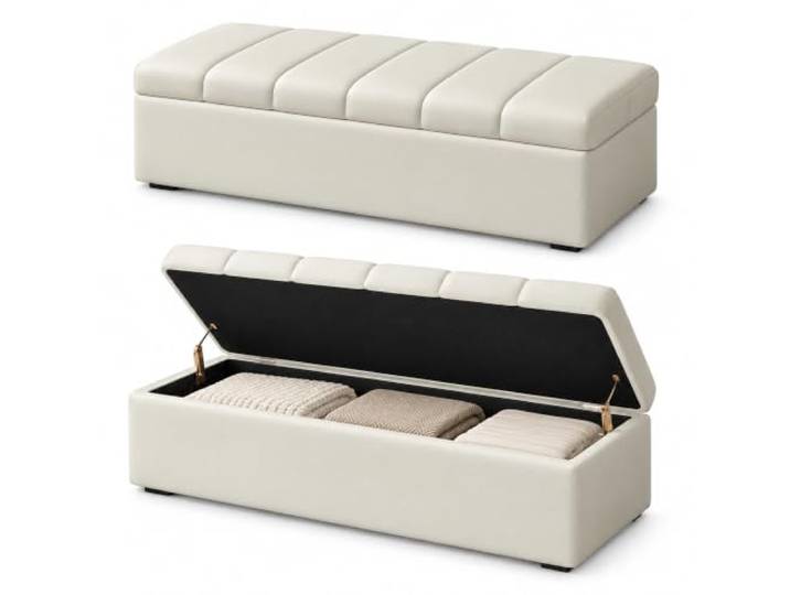 JSWHYBD Sitzbank mit Stauraum, Gepolsterte Bettbank mit Klappdeckel Polsterbank mit verstecktem Stauraum für Schlafzimmer, Flur, Eingang und Wohnzimmer(Champagne,130×40×40cm)