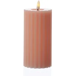 LED Kerze Liv Echtwachs gerillt mit Rillen flackernd H: 17,5cm Timer rosa